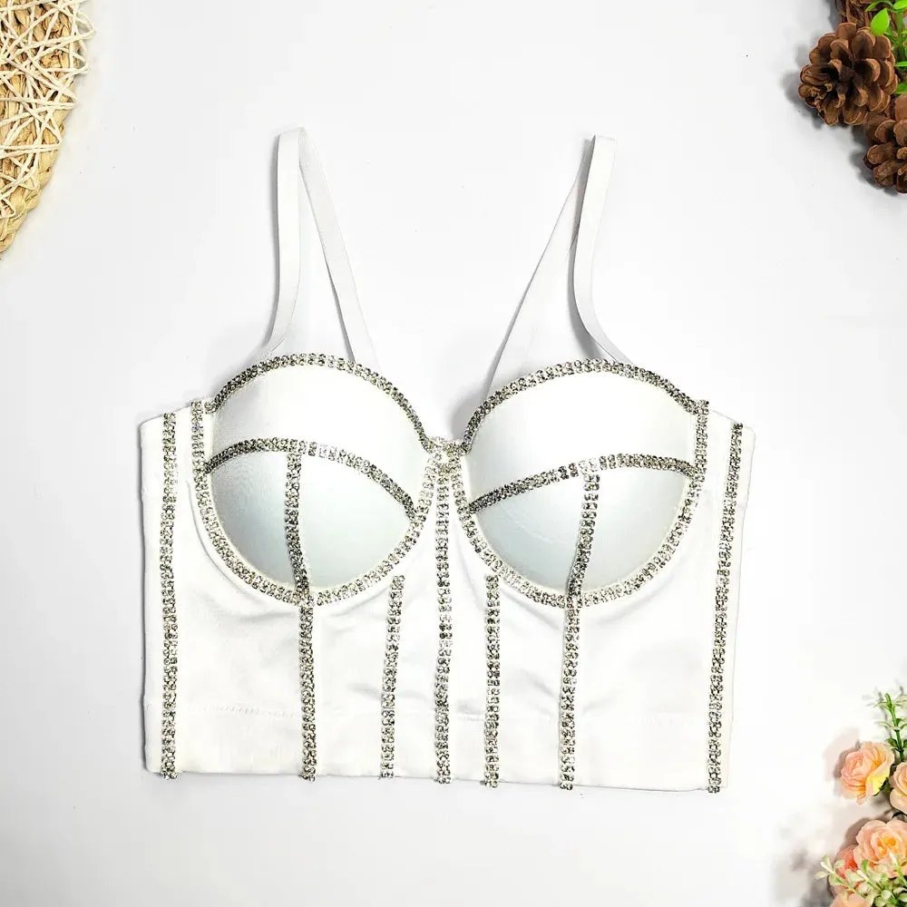 : Beaded Women’s Bustier Top - Sexy Corset Camisole with Pearl Padding for Nightclub Fashion