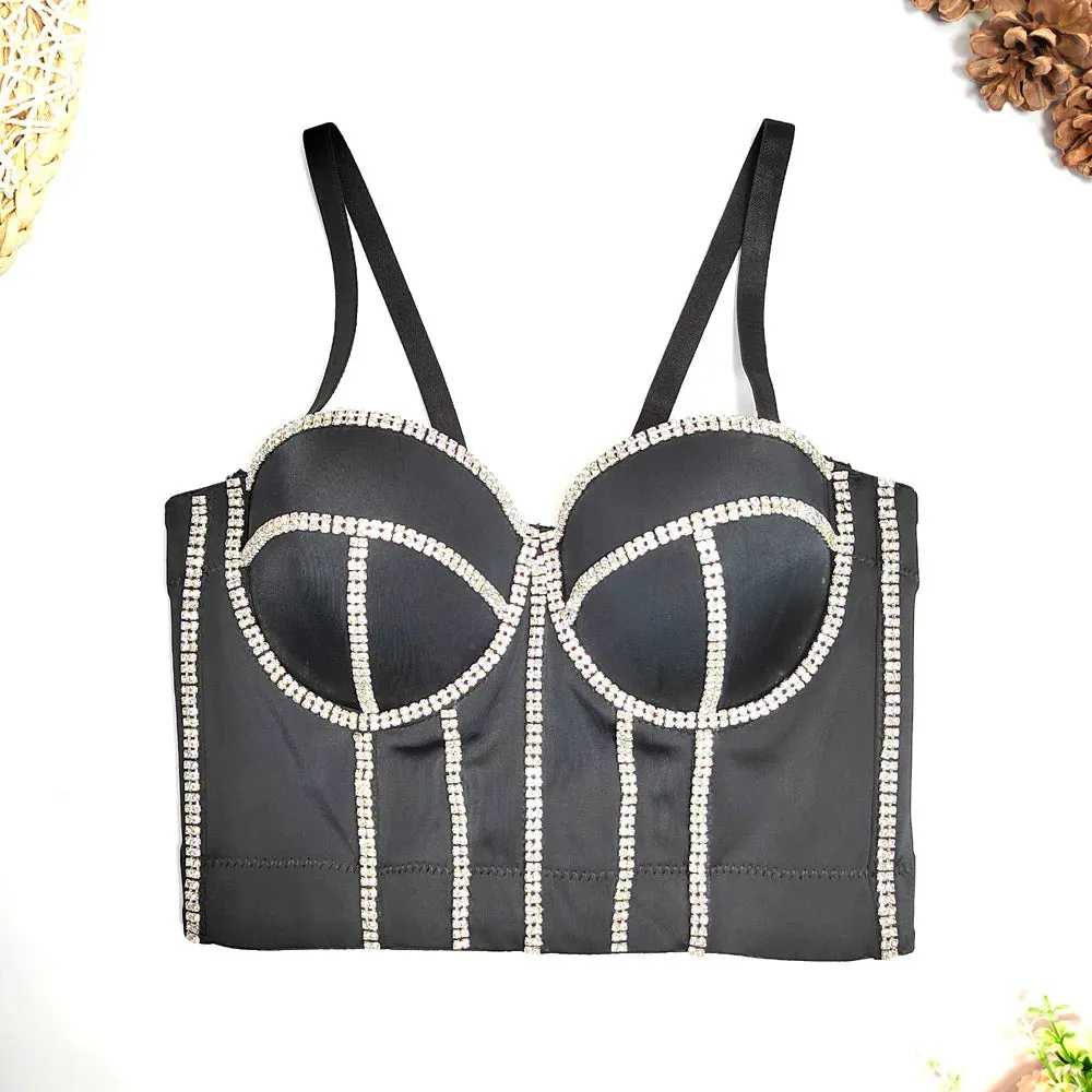 : Beaded Women’s Bustier Top - Sexy Corset Camisole with Pearl Padding for Nightclub Fashion
