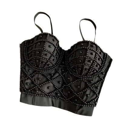 : Beaded Women’s Bustier Top - Sexy Corset Camisole with Pearl Padding for Nightclub Fashion