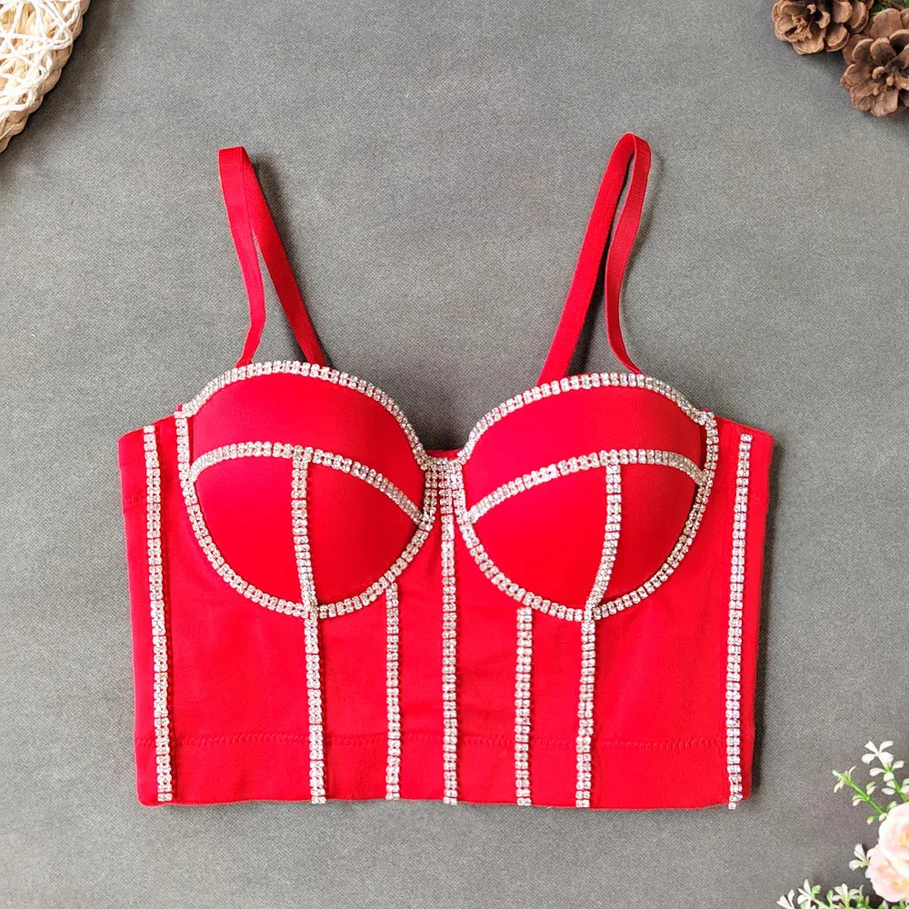 : Beaded Women’s Bustier Top - Sexy Corset Camisole with Pearl Padding for Nightclub Fashion