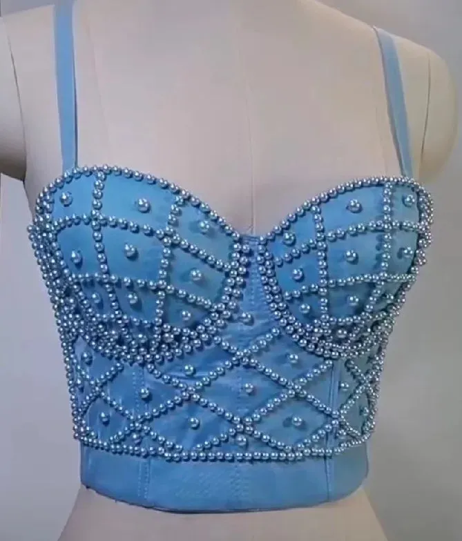 : Beaded Women’s Bustier Top - Sexy Corset Camisole with Pearl Padding for Nightclub Fashion