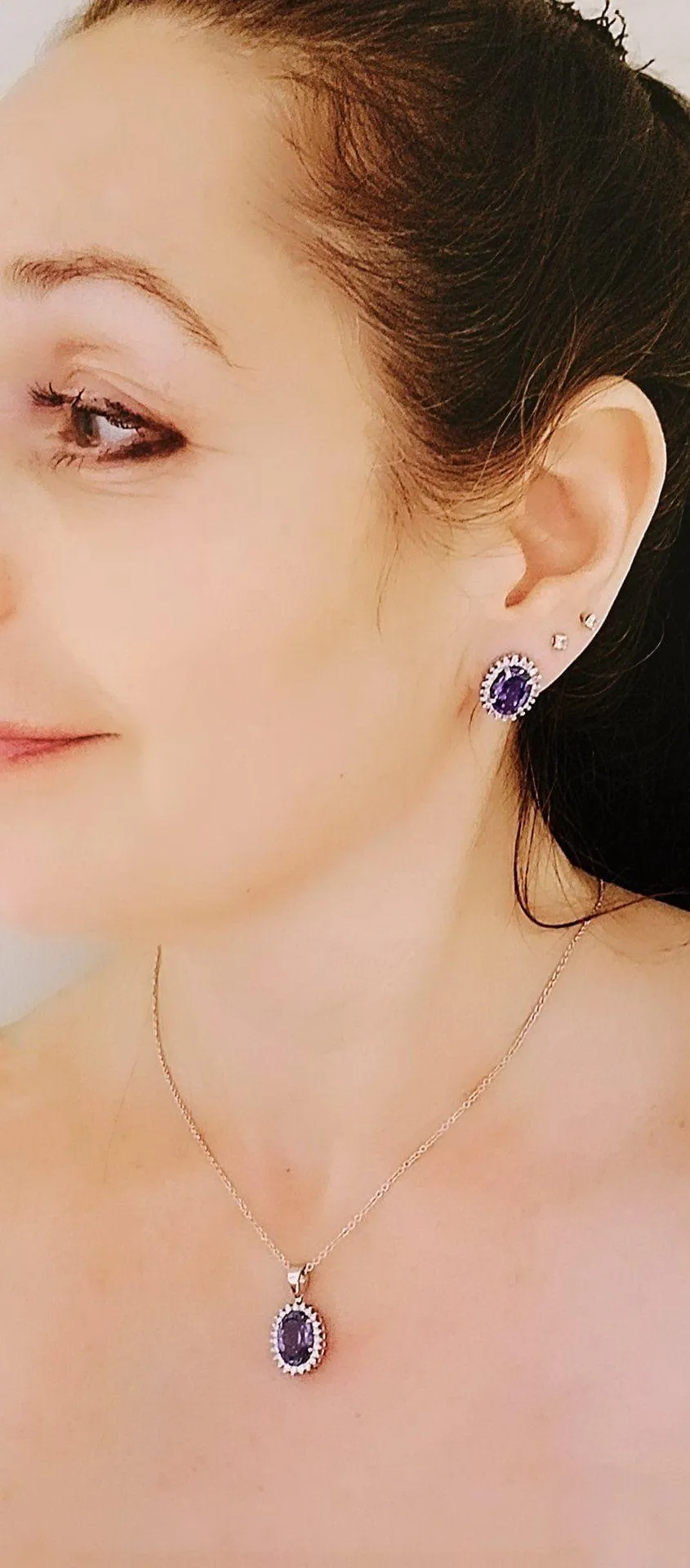 18 kt White Gold Halo Tanzanite and Diamond Earrings