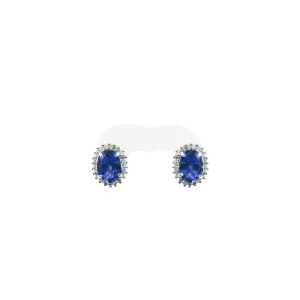 18 kt White Gold Halo Tanzanite and Diamond Earrings