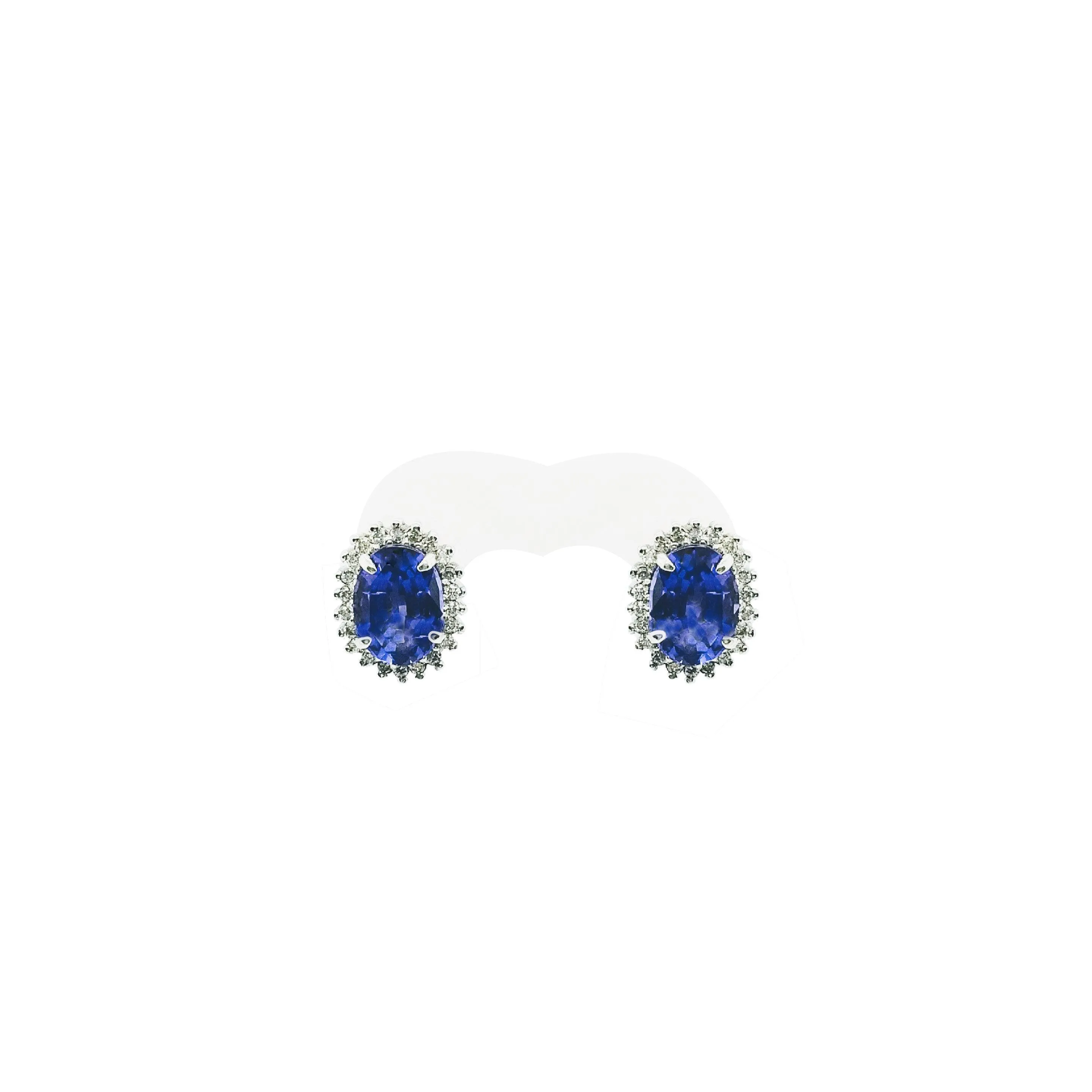 18 kt White Gold Halo Tanzanite and Diamond Earrings