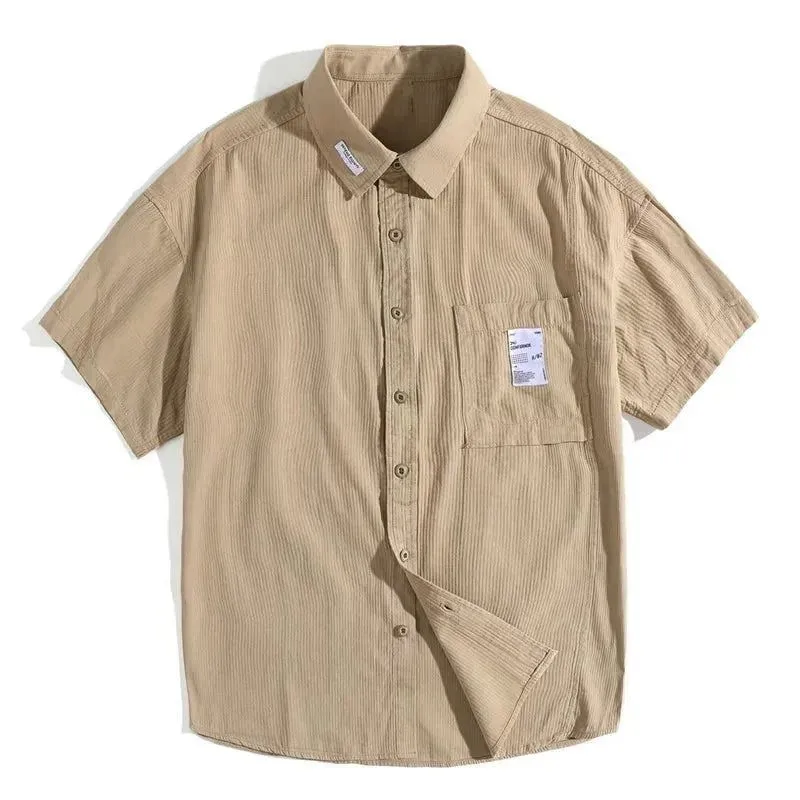 2023 Vintage Short Sleeve Social Shirt Men's Loose Casual Cardigan Cargo Shirt Summer Fashion Preppy Streetwear Plain Blouses