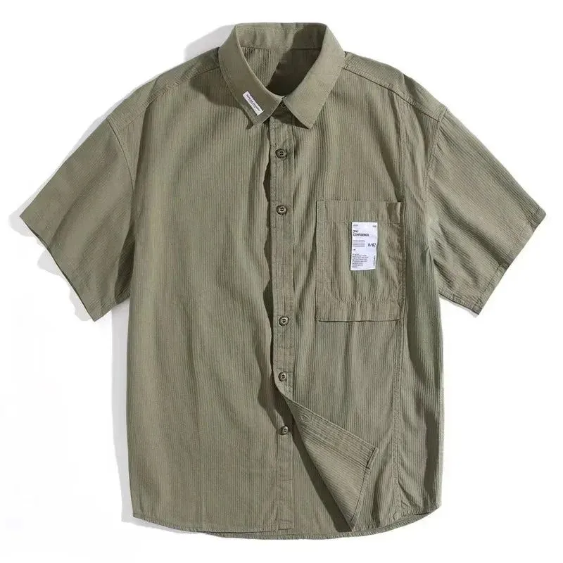 2023 Vintage Short Sleeve Social Shirt Men's Loose Casual Cardigan Cargo Shirt Summer Fashion Preppy Streetwear Plain Blouses