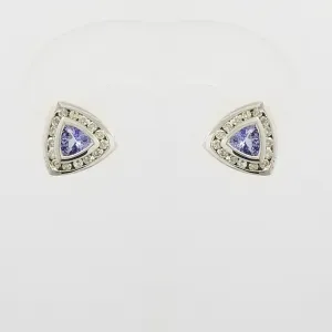 9 kt White Gold Diamond and Tanzanite Trillion-Shape Earrings