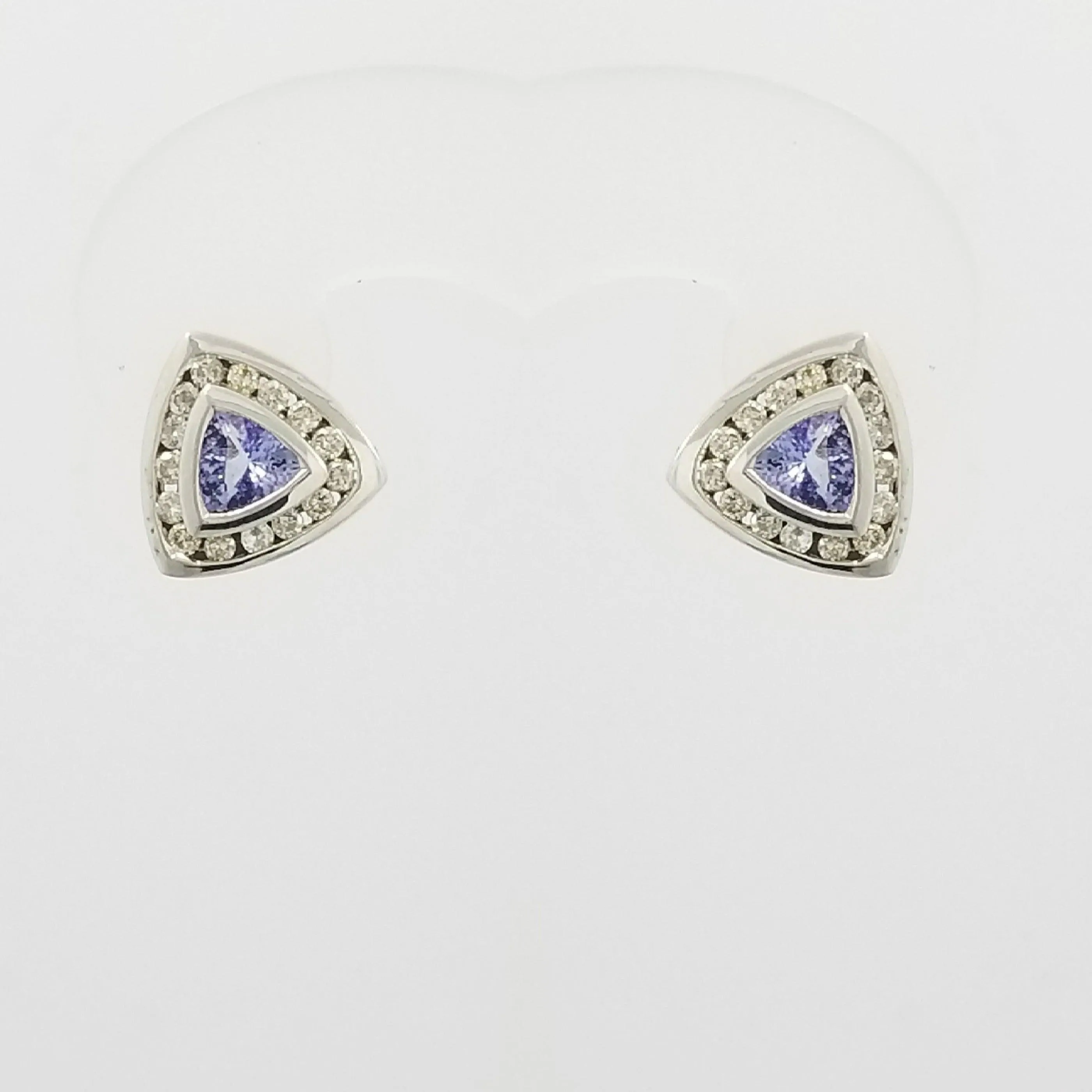 9 kt White Gold Diamond and Tanzanite Trillion-Shape Earrings