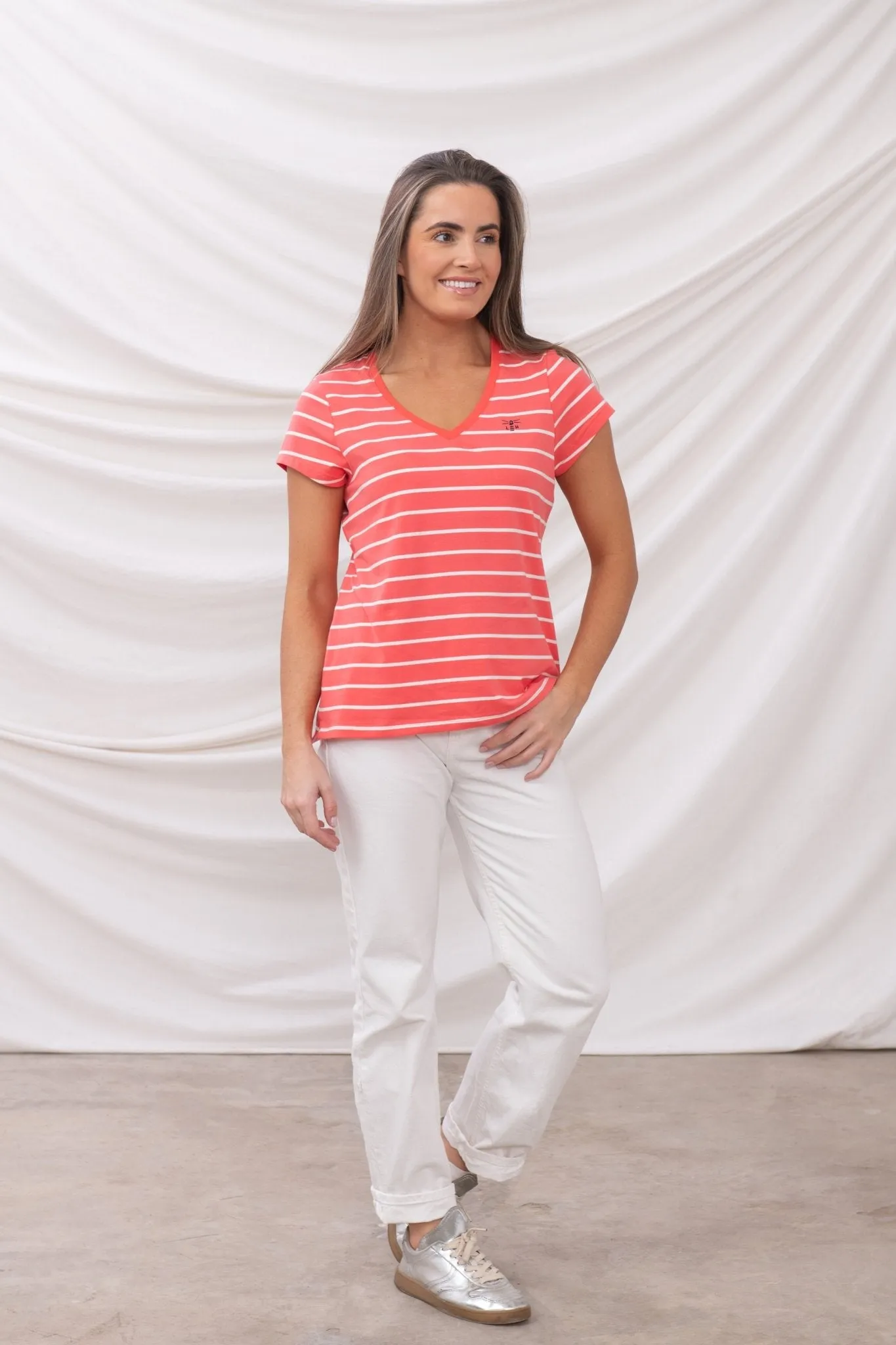 Ariana Tee - Deep Coral Stripe