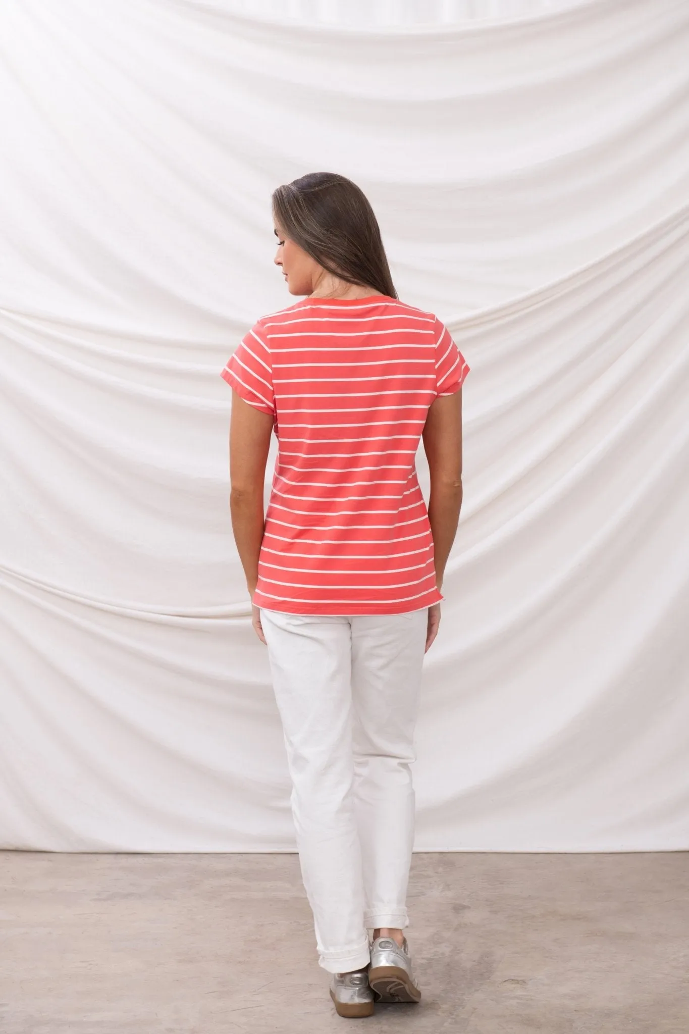 Ariana Tee - Deep Coral Stripe