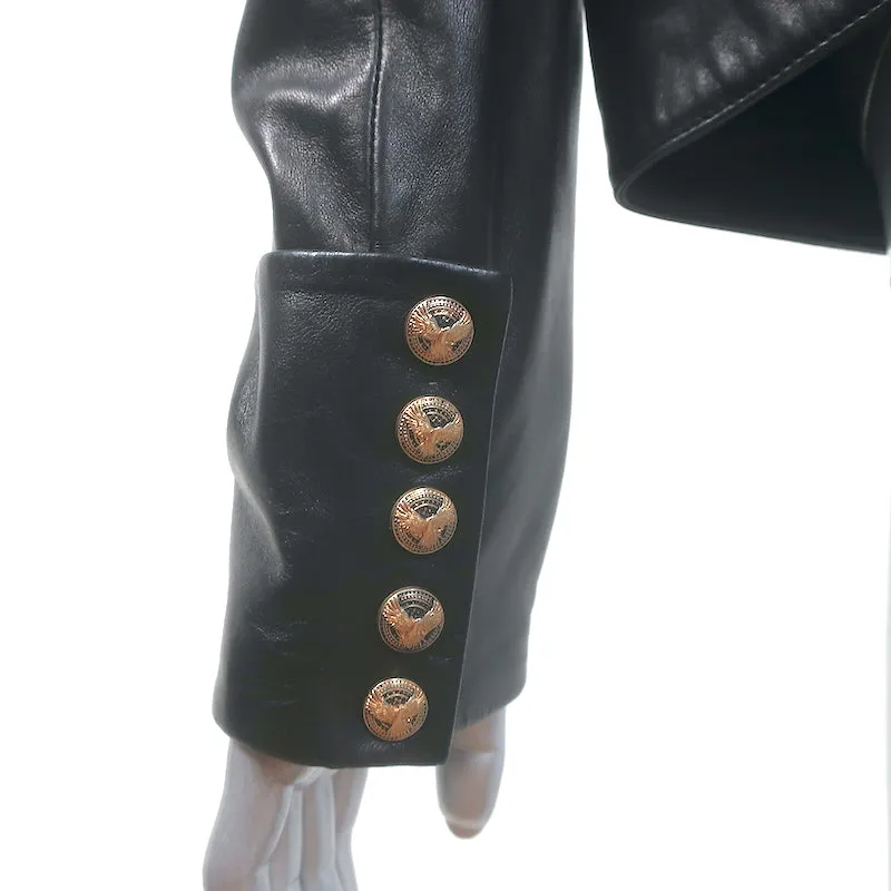 Balmain Double-Zip Leather Biker Jacket Black Size 42