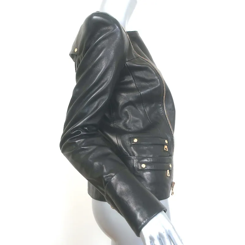 Balmain Double-Zip Leather Biker Jacket Black Size 42