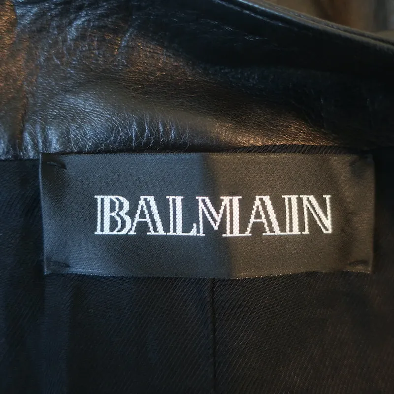 Balmain Double-Zip Leather Biker Jacket Black Size 42