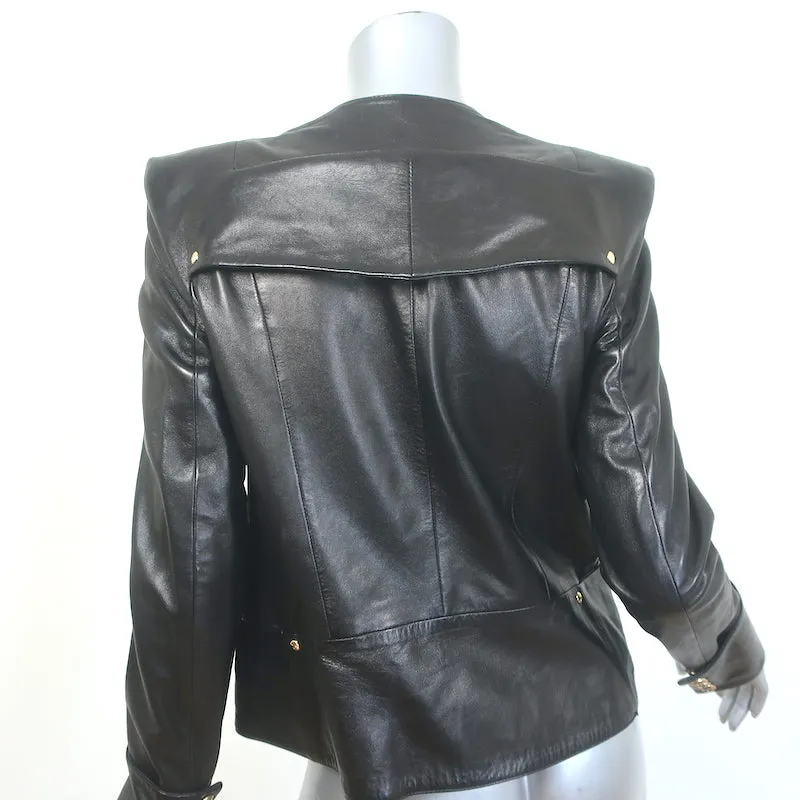 Balmain Double-Zip Leather Biker Jacket Black Size 42