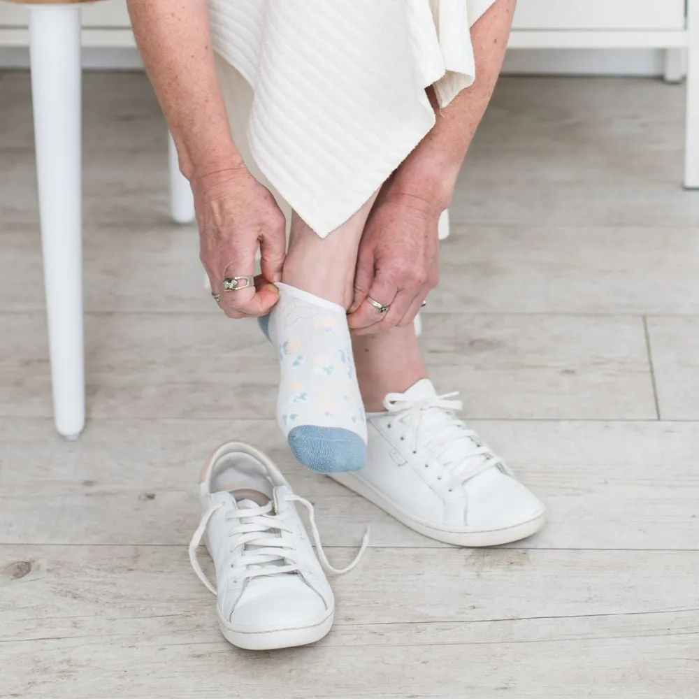 Bamboo Socks | No Fuss No-Show | Spring Blossom Blue