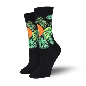 Bambukas Womens Monstera Sunset Crew Socks