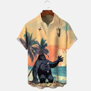 Bigfoot Coconut Beach Button Casual Short Sleeve Shirt