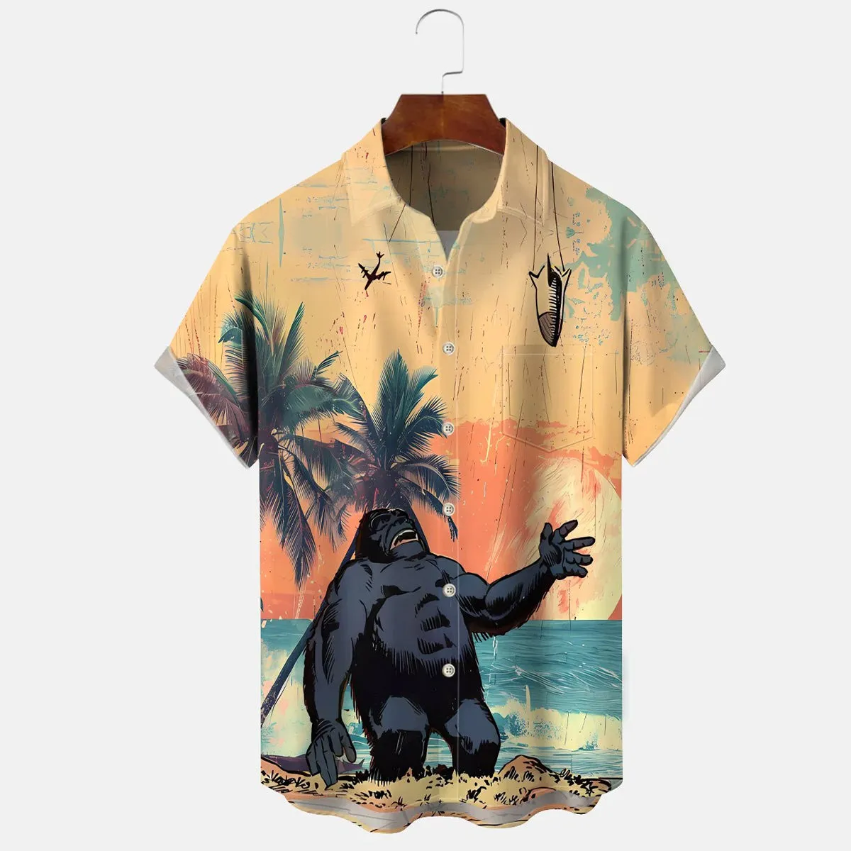 Bigfoot Coconut Beach Button Casual Short Sleeve Shirt