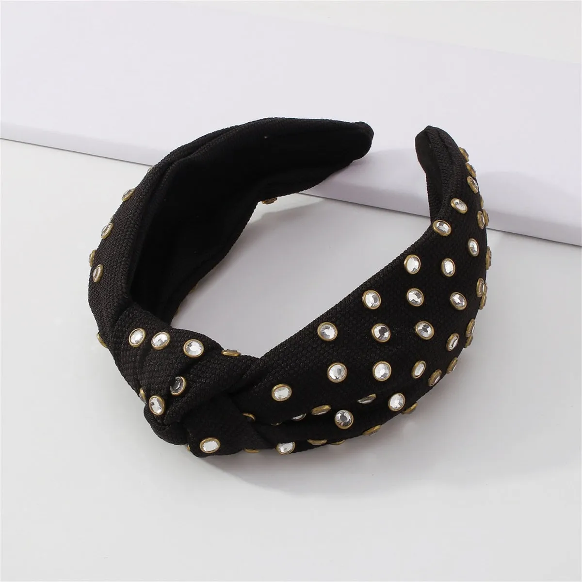 Black & Cubic Zirconia Knot-Accent Hard Headband