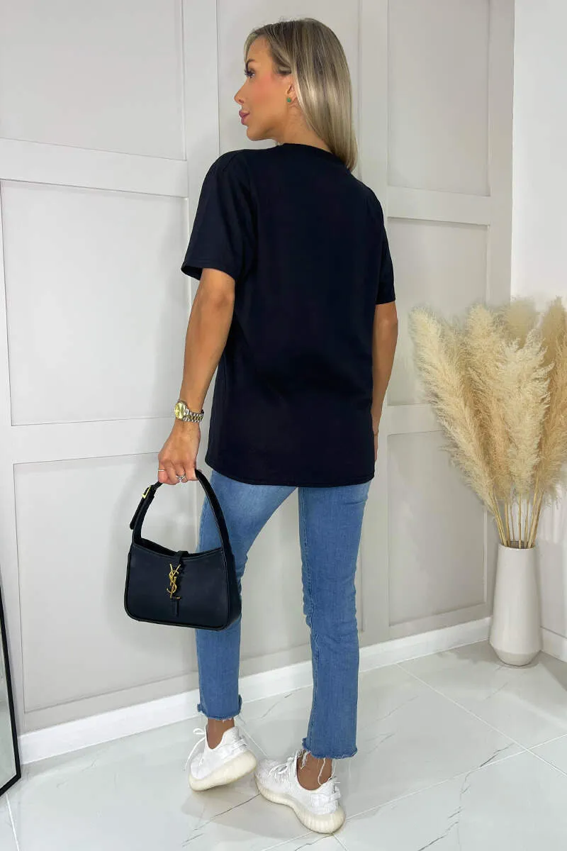 Black J'Adore Rose Gold Slogan T-Shirt