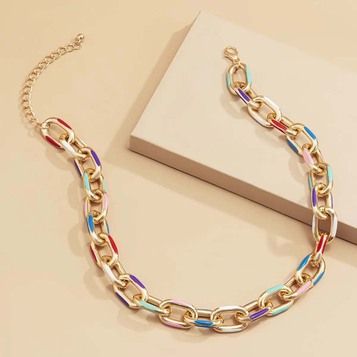 Blue Enamel & 18K Gold-Plated Cable Chain Choker Necklace