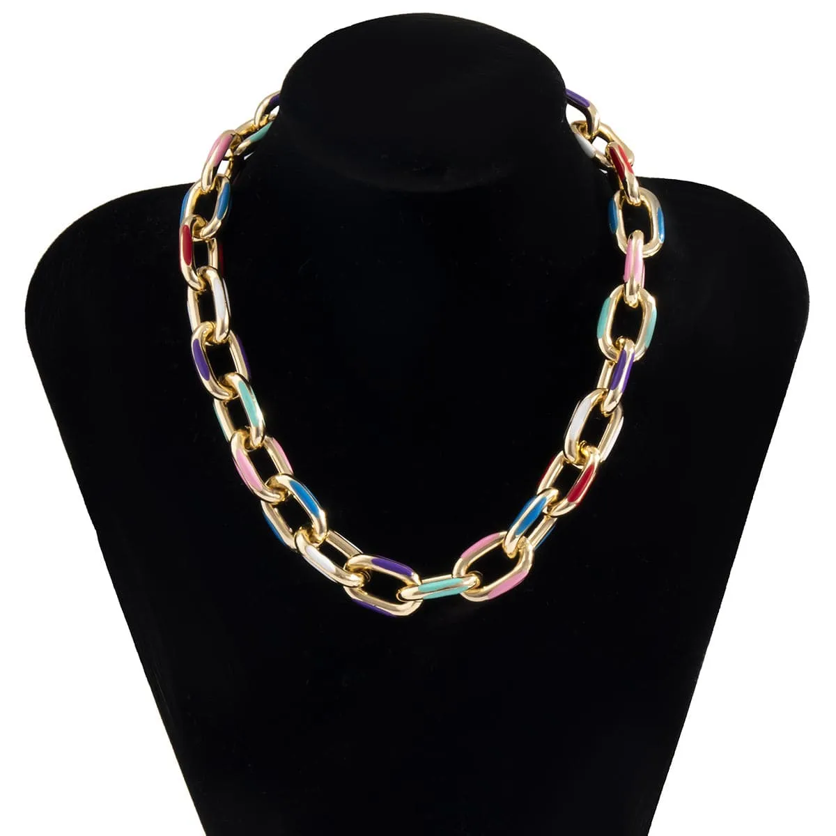 Blue Enamel & 18K Gold-Plated Cable Chain Choker Necklace
