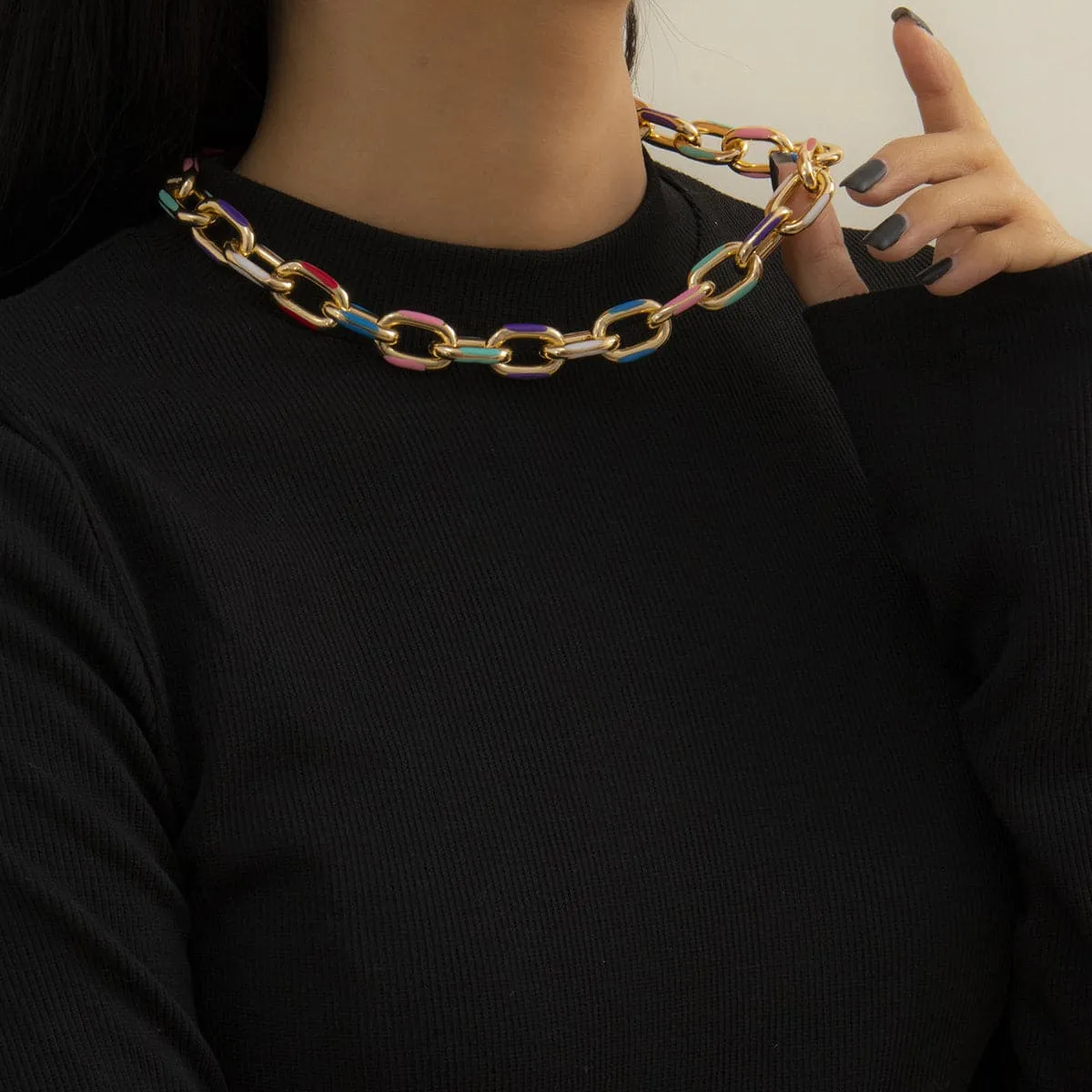 Blue Enamel & 18K Gold-Plated Cable Chain Choker Necklace
