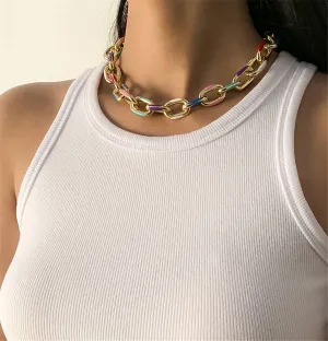 Blue Enamel & 18K Gold-Plated Cable Chain Choker Necklace