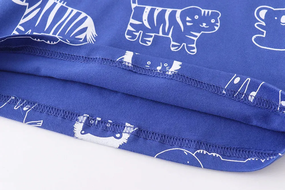 Boys Girls Short Sleeve Cute Printed Animal Cotton Tops - Blue