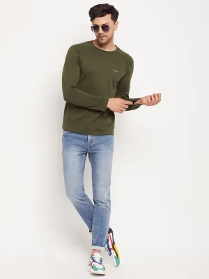 Camla Barcelona Round Neck Olive Green Long Sleeve T-Shirt