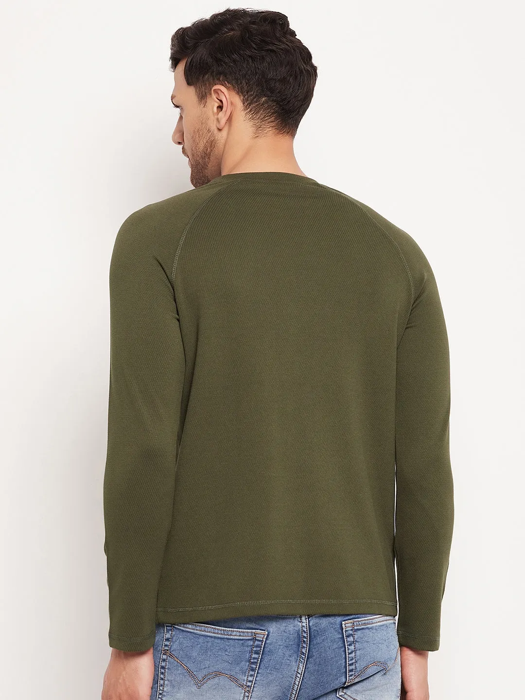Camla Barcelona Round Neck Olive Green Long Sleeve T-Shirt
