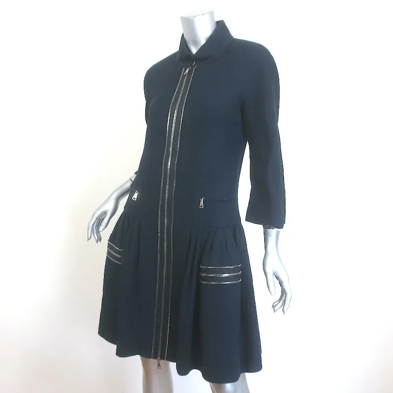 Chanel Zipper-Trimmed Ruffle Jacket Navy Cotton Pique Size 40