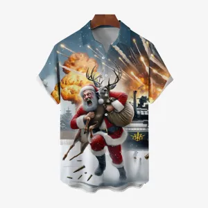 Christmas Exploding Santa Claus Print Casual Short Sleeve Shirt 2411009986