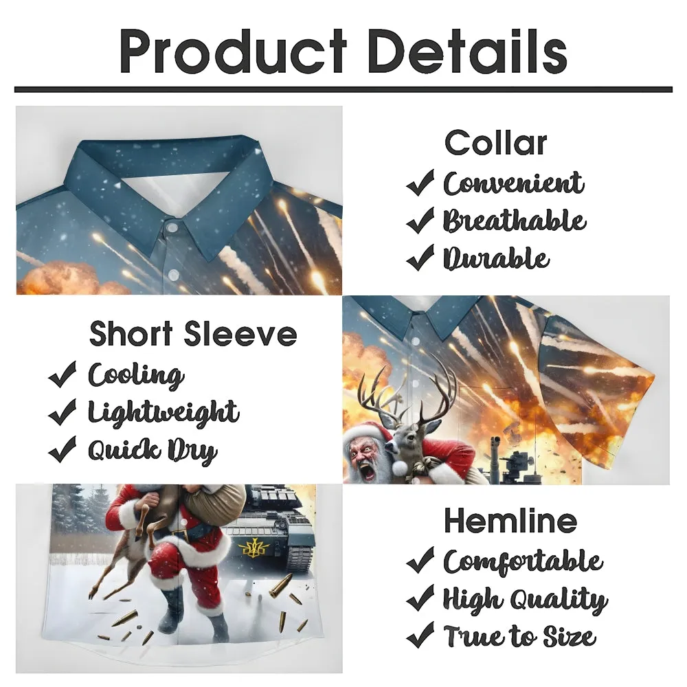 Christmas Exploding Santa Claus Print Casual Short Sleeve Shirt 2411009986