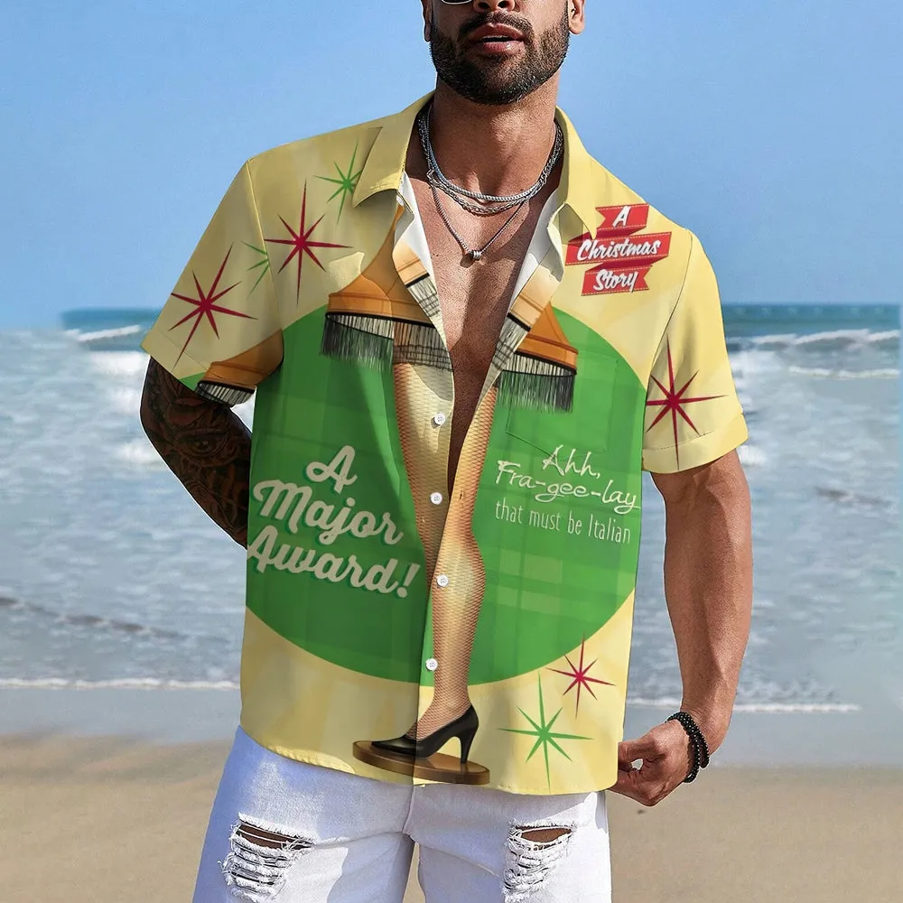 Christmas Leg Lights Casual Short Sleeve Shirt 2411007807
