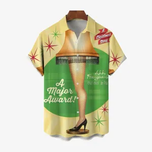 Christmas Leg Lights Casual Short Sleeve Shirt 2411007807
