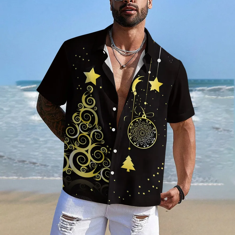 Christmas Tree Star Print Short Sleeve Shirt 2409010799