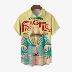 Christmas Words Old Movie Buttons Casual Short Sleeve Shirt 2411001275