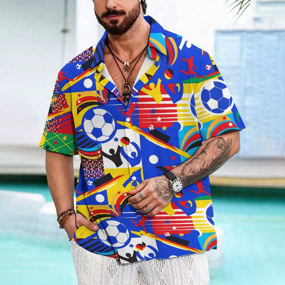 Color Block Football Graffiti Print Bamboo Linen Short Sleeve Shirt 2408003849