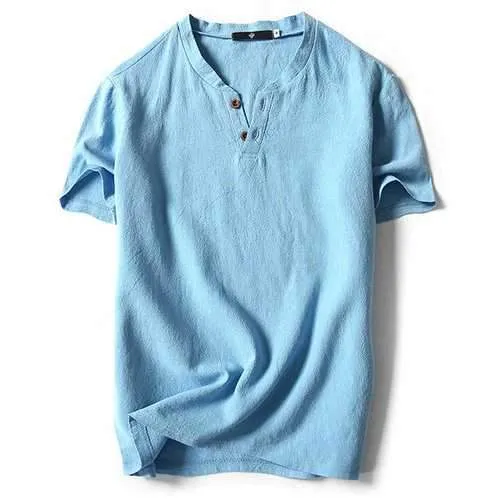 Cotton Linen Solid Color Casual T Shirts