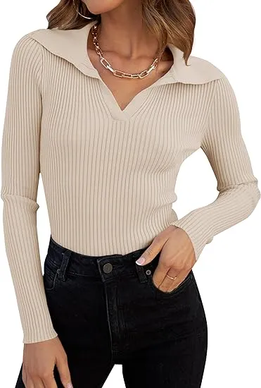 Crazy Grid Women's V Neck Ribbed Knit Sweater