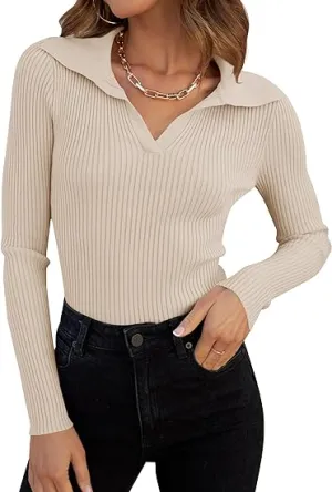 Crazy Grid Women's V Neck Ribbed Knit Sweater