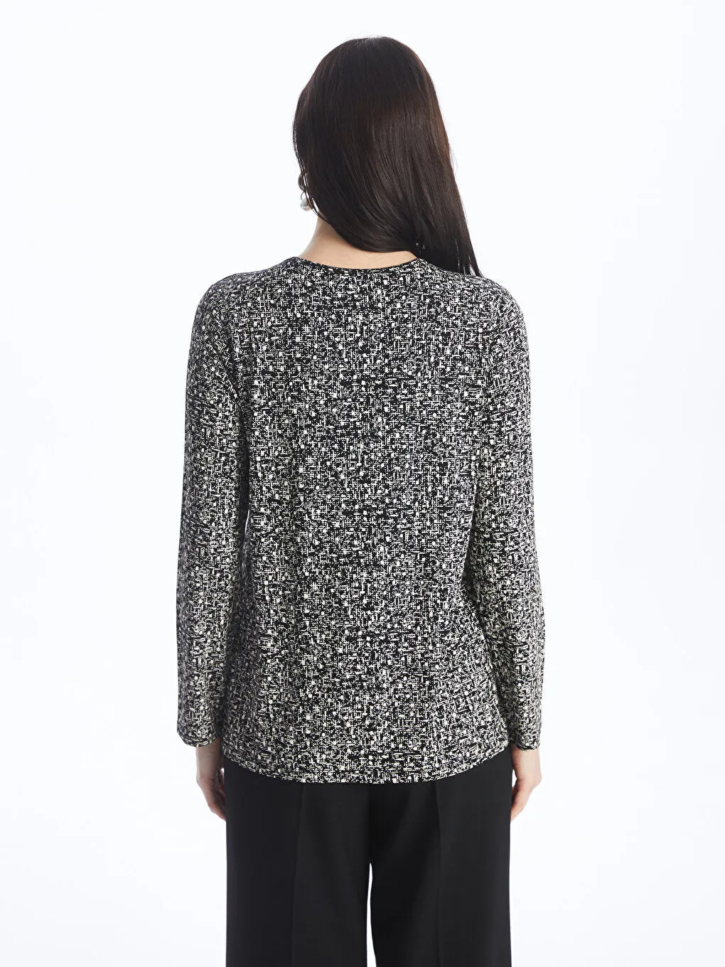 Crew Neck Patterned Long Sleeve Women's T-Shirt