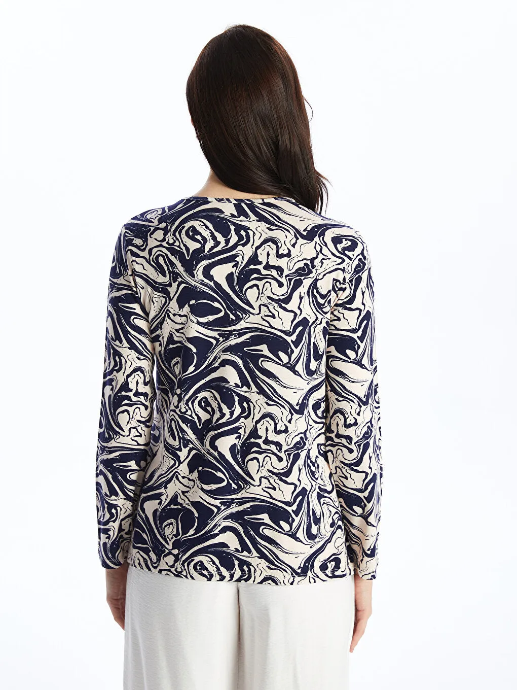 Crew Neck Patterned Long Sleeve Women's T-Shirt