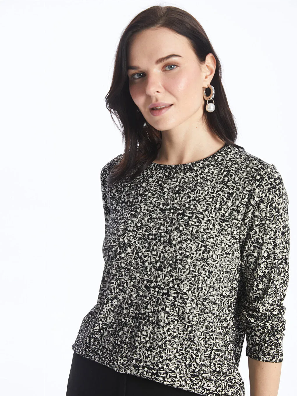 Crew Neck Patterned Long Sleeve Women's T-Shirt