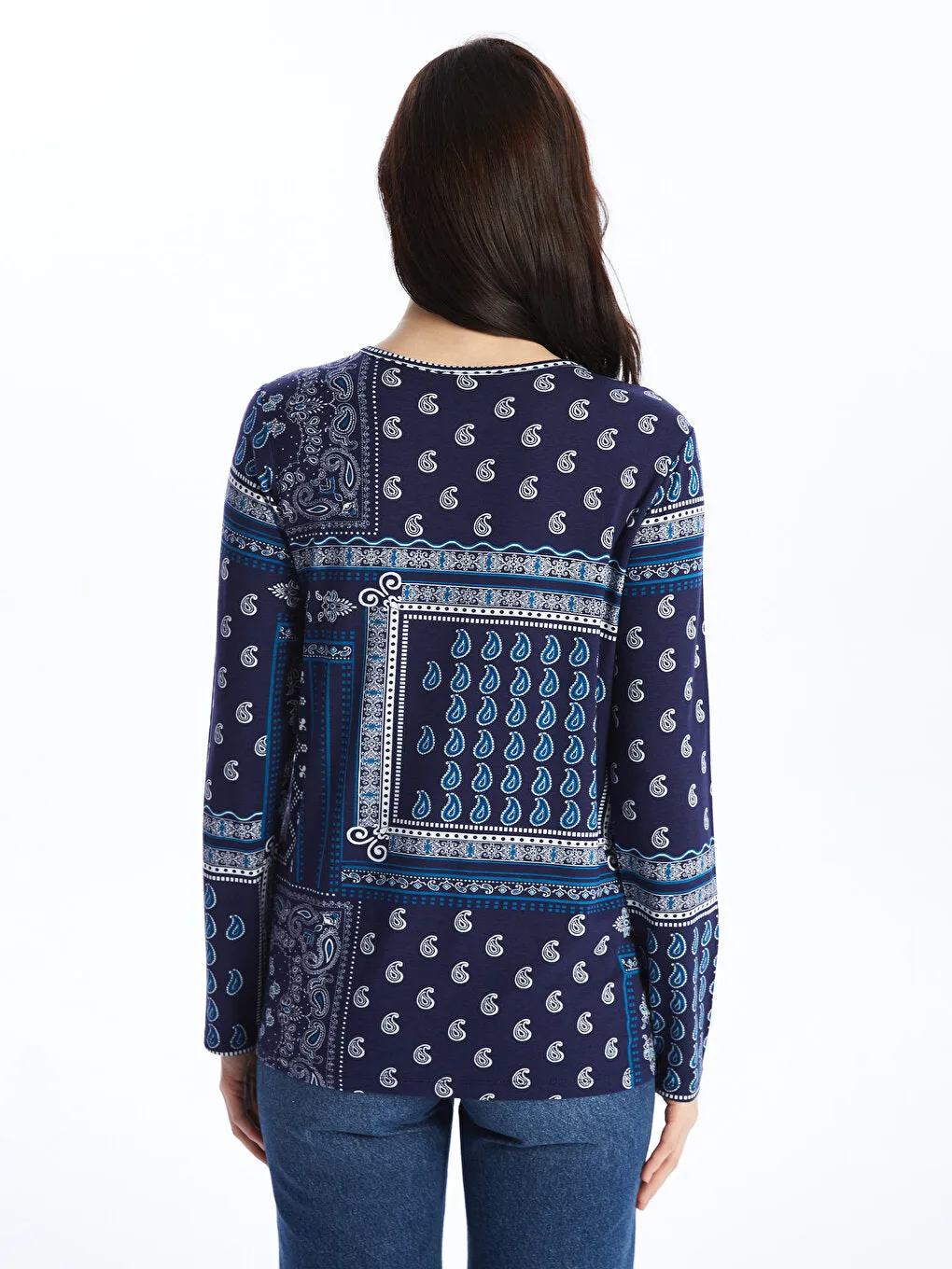 Crew Neck Patterned Long Sleeve Women's T-Shirt