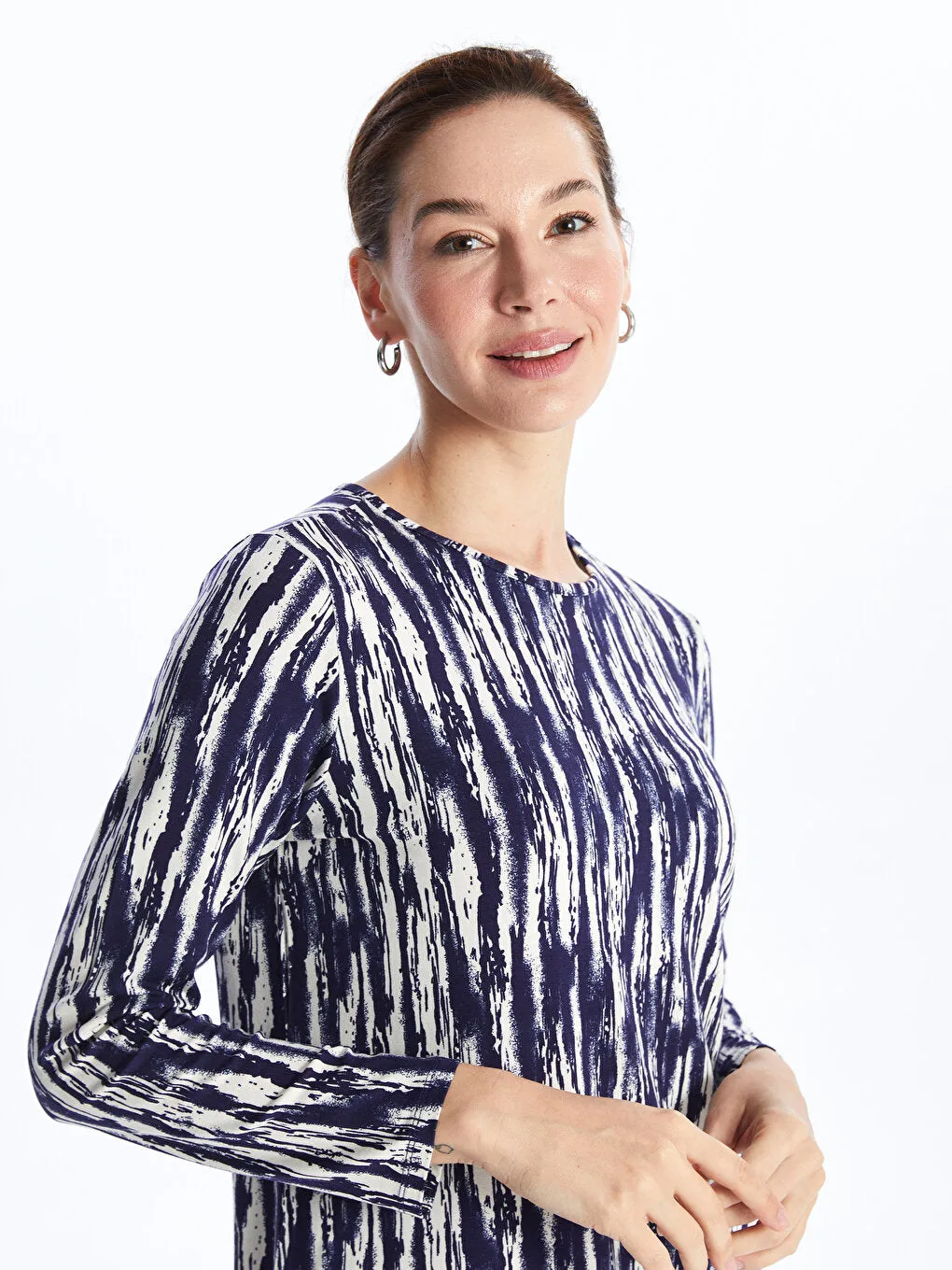 Crew Neck Patterned Long Sleeve Women's T-Shirt