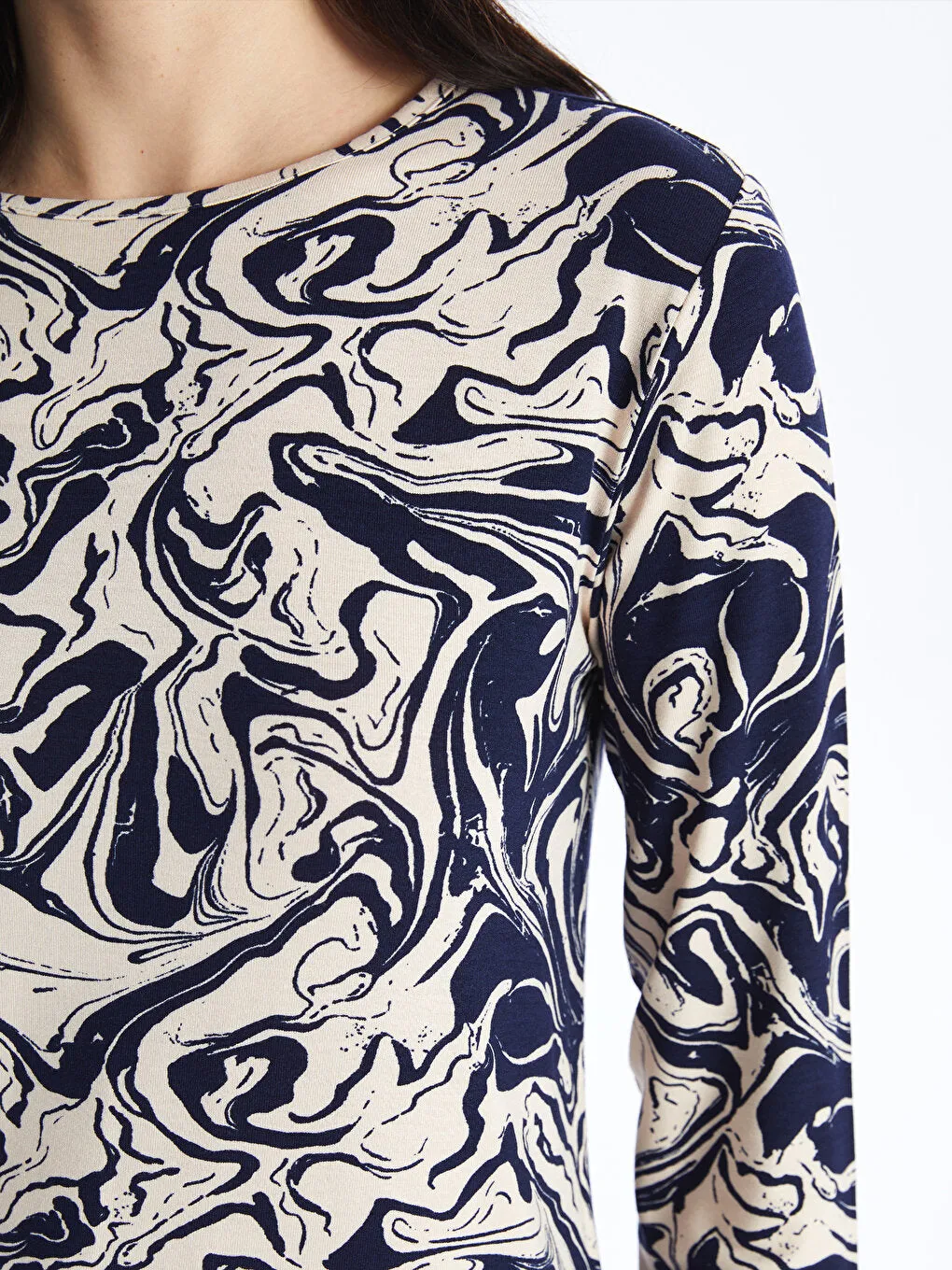 Crew Neck Patterned Long Sleeve Women's T-Shirt