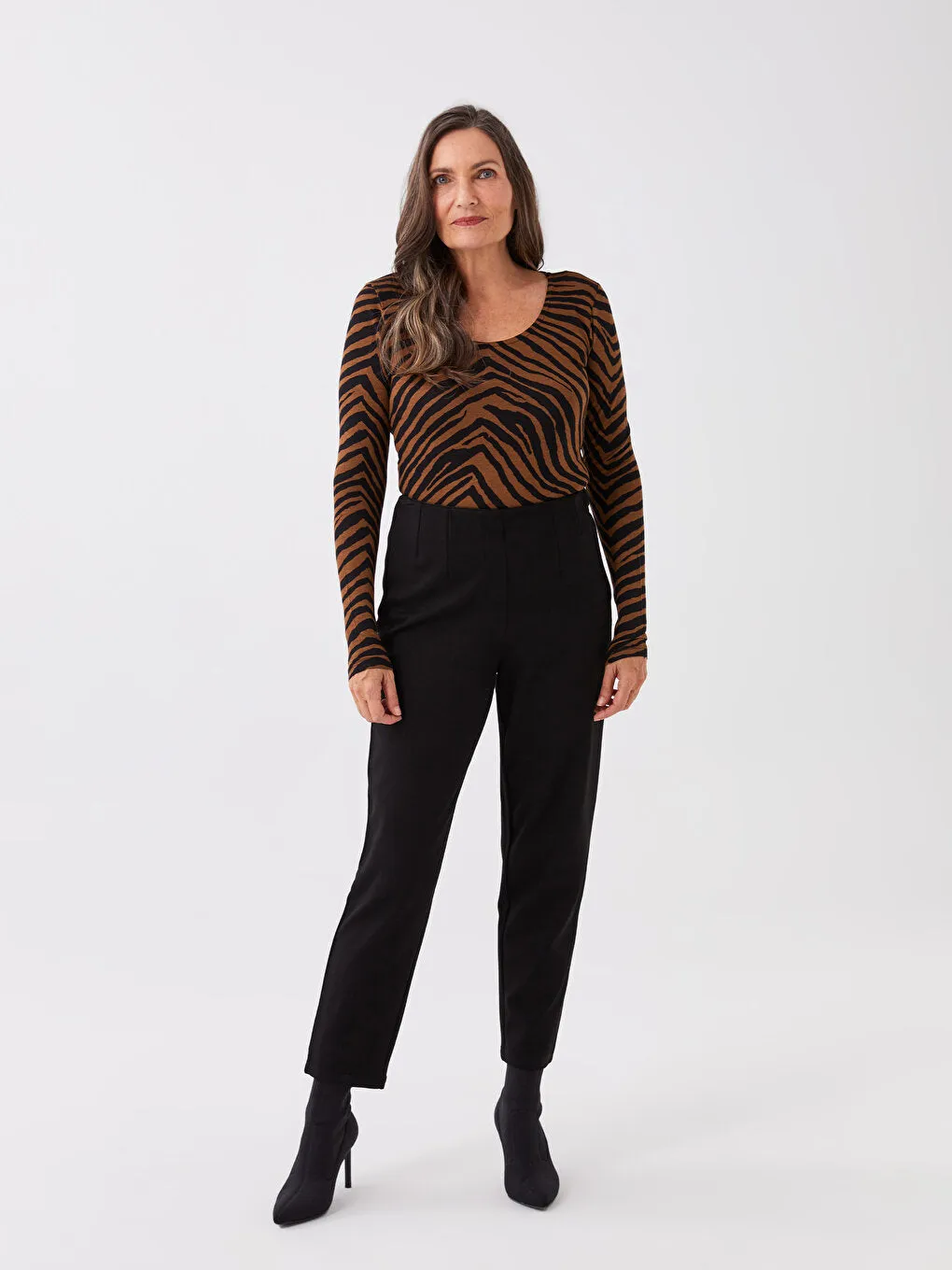 Crew Neck Patterned Long Sleeve Women's T-Shirt