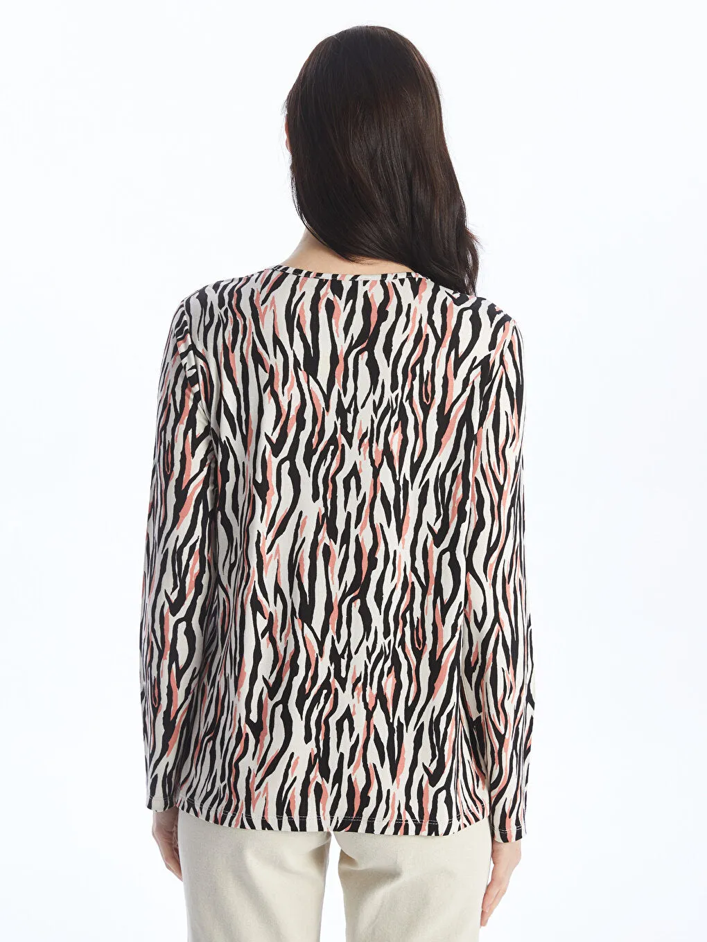 Crew Neck Patterned Long Sleeve Women's T-Shirt